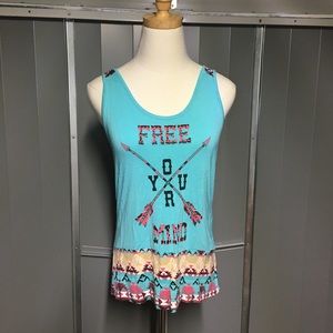 SELF ESTEEM Turquoise Aztec Arrow Tank Top, Small